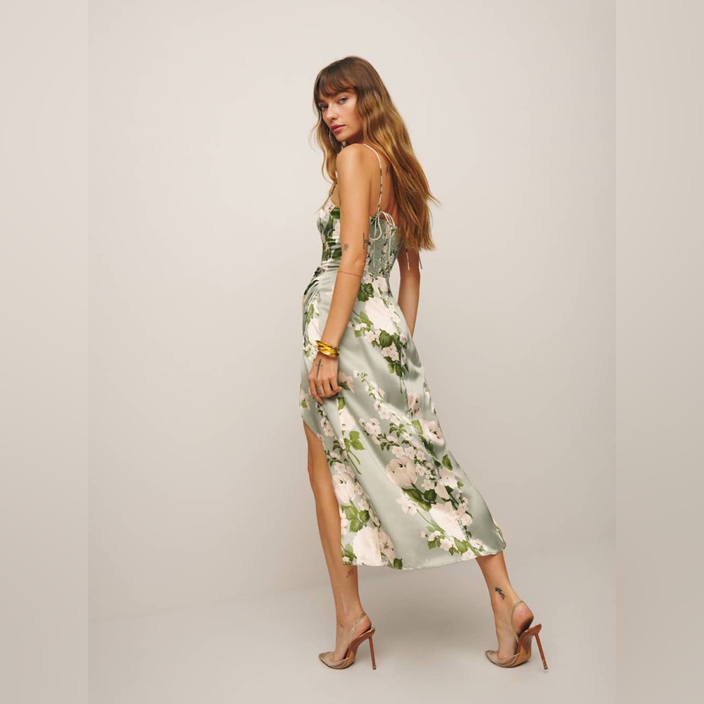 Reformation Marguerite Silk Dress in Tarragon - Picture 7 of 12